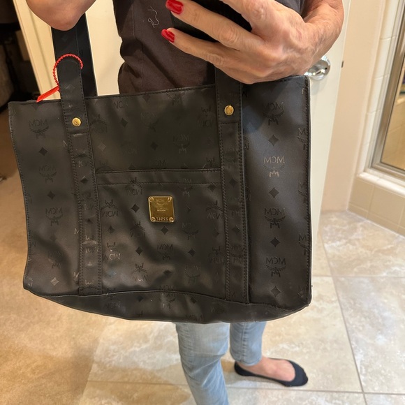 MCM Handbags - MCM. BLACK VINYL SHOULDER TOTE. EUC  ZIP TOP 15 X 10 X 5